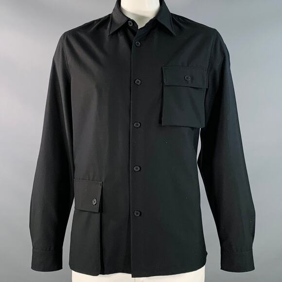 VINTAGE Size L Black Polyester Blend Twill Two Pockets Long Sleeve Shirt - Picture 1 of 3